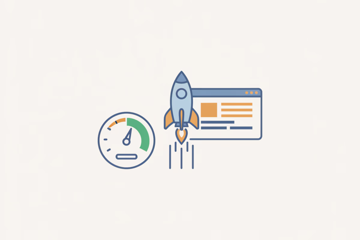 最適化され高速化したサイトを表すロケットと速度メーター